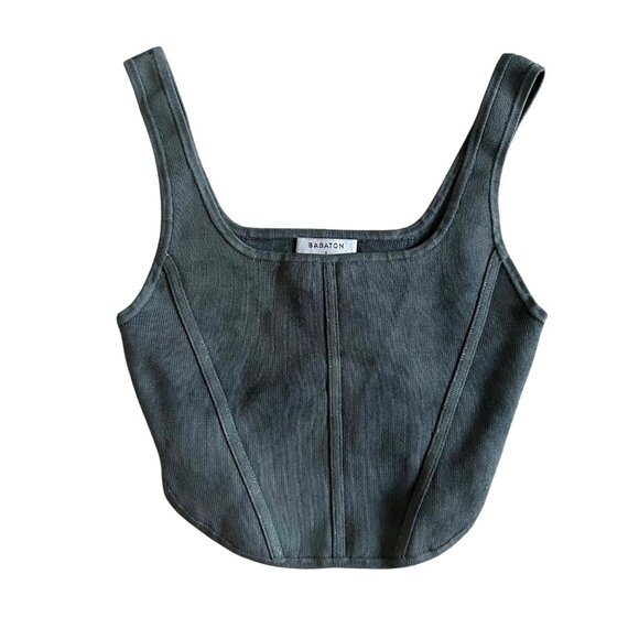 Babaton Women's Sz Small Gray Ribbed Knit Corset Tank Top Square Neck - Picture 8 of 8